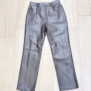 Straight Cut Leather Trouser Pants in Chocolate Brown